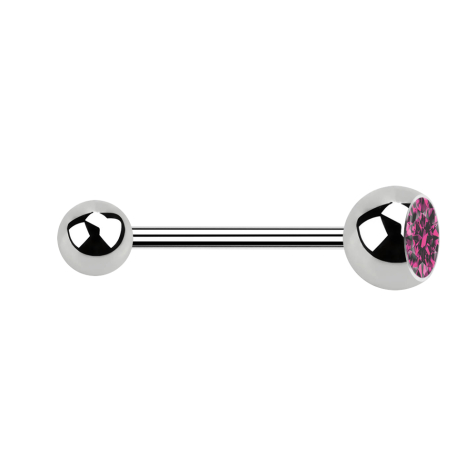 Micro Barbell argent avec boule et boule de cristal rose
