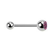 Micro Barbell silber mit Kugel und Kugel Kristall pink