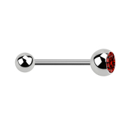 Micro Barbell argent avec boule et boule de cristal rouge