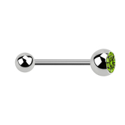 Micro Barbell argent avec boule et cristal boule vert clair