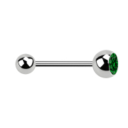 Micro Barbell argent avec boule et boule de cristal vert