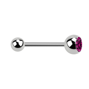 Micro Barbell silber mit Kugel und Kugel Kristall fuchsia