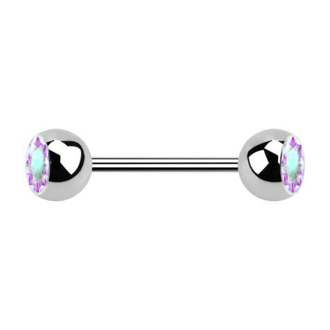 Micro barbell silver with two balls and crystal multicolor