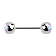 Micro barbell silver with two balls and crystal multicolor