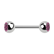 Micro barbell silver with two balls and pink crystal