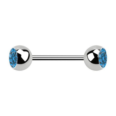 Micro Barbell silber mit zwei Kugeln und Kristall hellblau