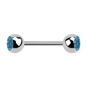 Micro barbell silver with two balls and light blue crystal