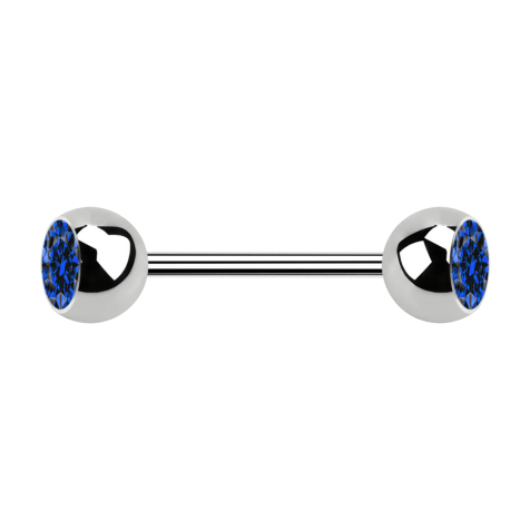 Micro Barbell silber mit zwei Kugeln und Kristall dunkelblau