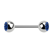 Micro barbell silver with two balls and dark blue crystal