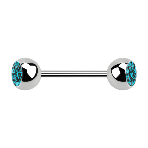 Micro Barbell argent avec deux boules et cristal aqua