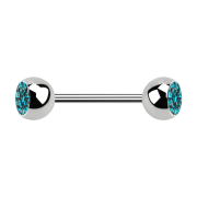 Micro barbell silver with two balls and aqua crystal