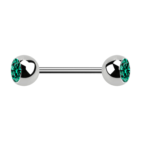 Micro Barbell silber mit zwei Kugeln und Kristall türkis