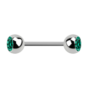 Micro barbell silver with two balls and turquoise crystal