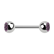Micro barbell silver with two balls and light purple crystal