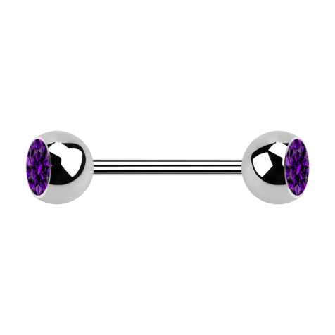 Micro Barbell silber mit zwei Kugeln und Kristall violett