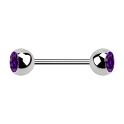 Micro barbell silver with two balls and violet crystal