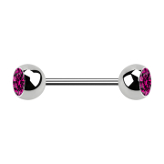 Micro barbell silver with two balls and crystal fuchsia