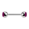Micro barbell silver with two balls and crystal fuchsia