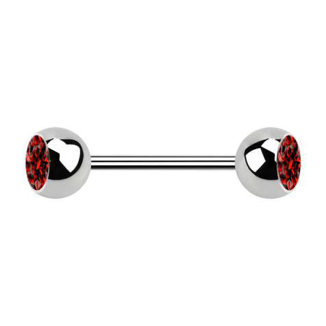 Micro barbell silver with two balls and crystal red