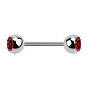 Micro barbell silver with two balls and crystal red