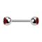 Micro barbell silver with two balls and crystal red