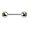 Micro barbell silver with two balls and crystal light green