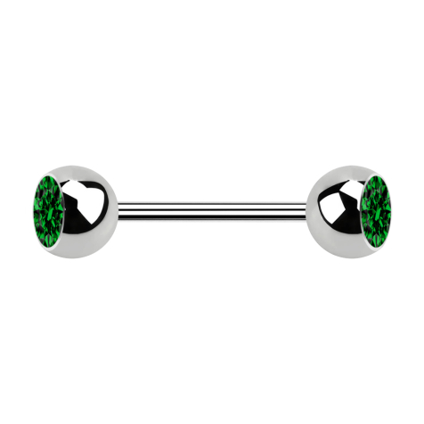 Micro barbell silver with two balls and crystal green