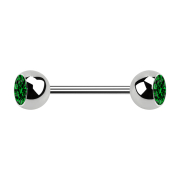 Micro barbell silver with two balls and crystal green