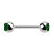 Micro barbell silver with two balls and crystal green