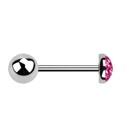 Micro barbell silver with ball and crystal dome pink epoxy protective layer