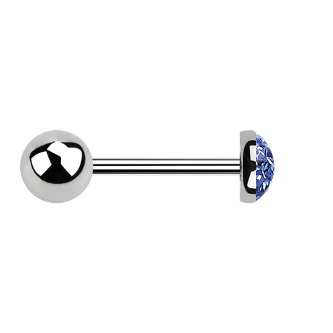 Micro barbell silver with ball and crystal dome light blue epoxy protective coating