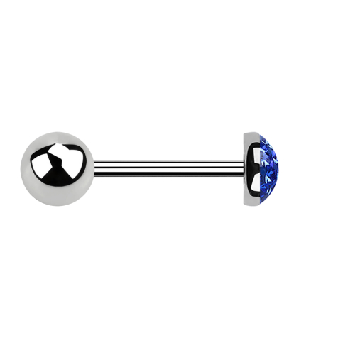 Micro barbell silver with ball and crystal dome dark blue epoxy protective coating