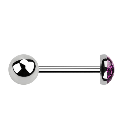 Micro barbell silver with ball and crystal dome violet epoxy protective layer
