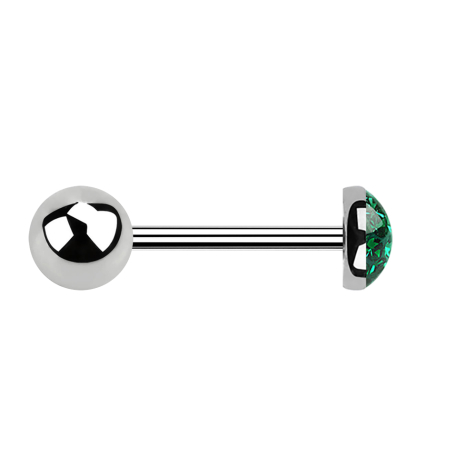 Micro barbell silver with ball and crystal dome green epoxy protective layer