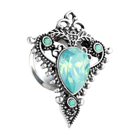 Flared tunnel tribal shield with opal crystal