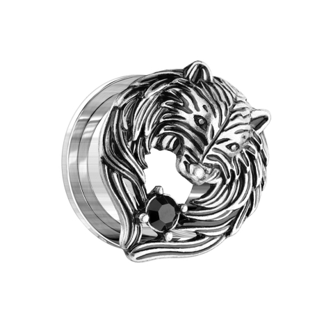 Flesh Tunnel altsilber Wolf mit Kristall