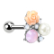 Micro barbell silver flower with opal crystal and pearl