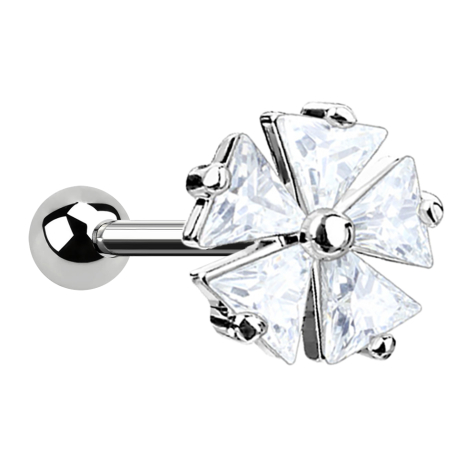 Micro Barbell silber mit fünf Dreieckskristall