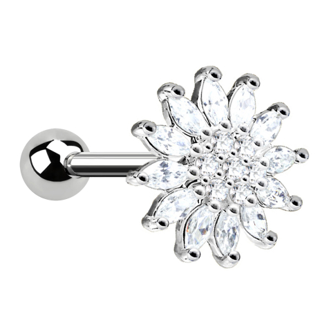 Micro Barbell argent fleur de cristal