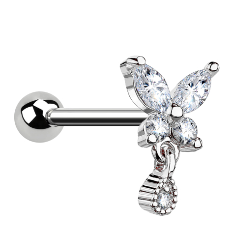 Micro Barbell argent papillon avec pendentif