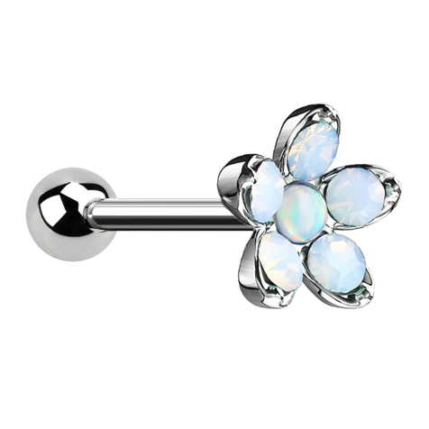 Micro Barbell argento fiore opale bianco