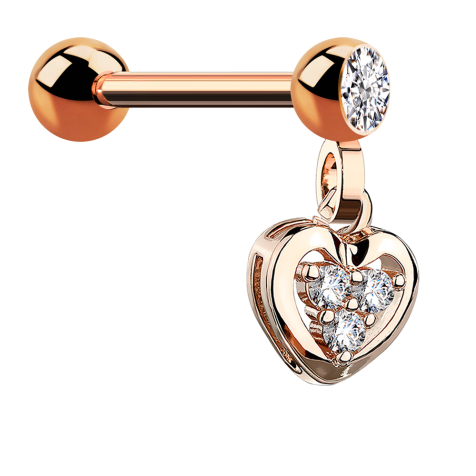 Micro bilanciere in oro rosa con ciondolo a cuore e cristallo