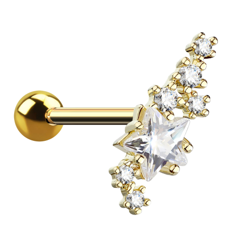 Micro Barbell plaqué or 14k Groupe de cristaux avec étoile
