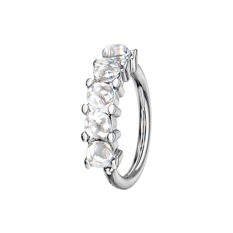 Anello micro piercing argento cinque pietre epossidiche bianco