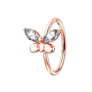 Micro Piercing Ring rosegold Schmetterling mit Kristall