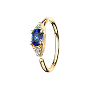 Anello micro piercing placcato oro 14k con cristallo blu...