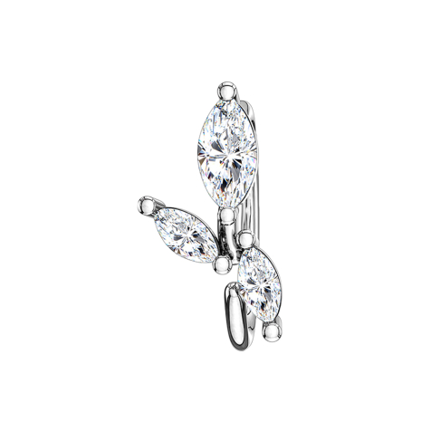 Anello micro piercing argento con tre cristalli ovali