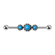 Barbell argent Tribal argent avec pierre turquoise ronde