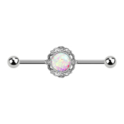 Barbell argent filigrane avec opale blanche