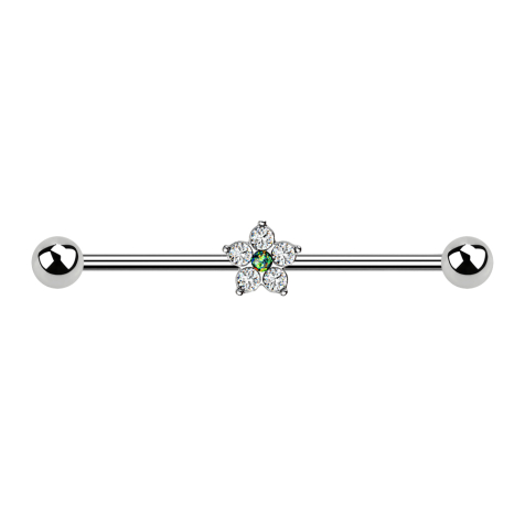 Barbell silver Crystal flower silver Opal green